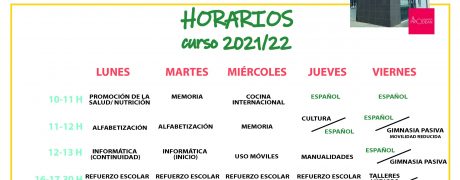 Horarios Centro Social Prodean curso 2021/2022